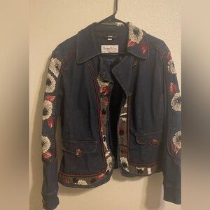 Pamela McCoy Embroidered Denim Jacket | Beaded Floral Detail | Size M